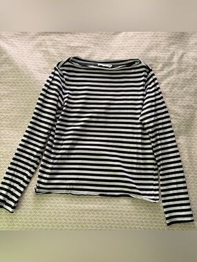 Mango Black and White Striped Long Sleeve Top